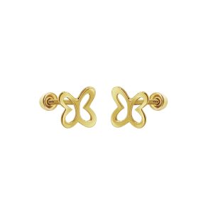 Broqueles Beb&eacute; Mariposa Plana en Oro 14K