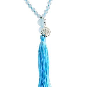 Collar Japamala Blue Jade azul con Charm en Plata