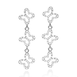 Aretes Tres Mariposas en Plata con Circonias