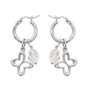 Arracadas Mariposa Peque&ntilde;as con Cristal en Plata