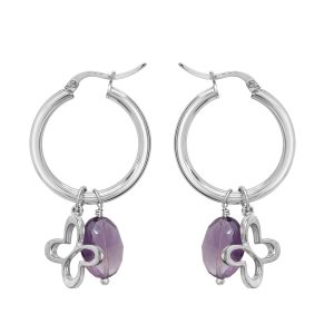 Arracadas Mariposa Grandes con Amatista Facetada en Plata