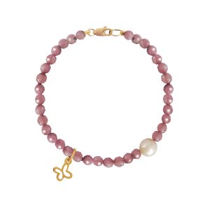 Pulsera Turmalina y Perla con Charm Mariposa Oro 14K